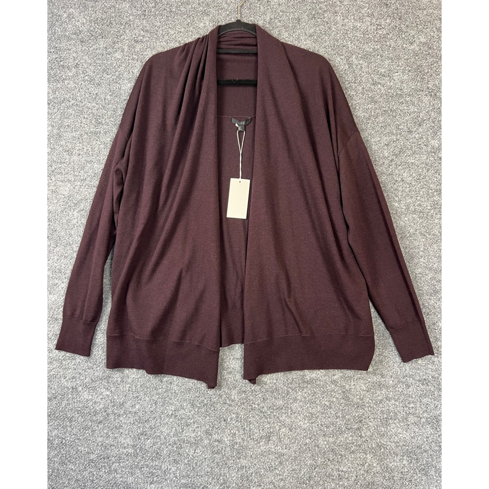 COS NWT Womens Cardigan Sz L Wool Open Front Cardigan Burgundy Plum Side Button